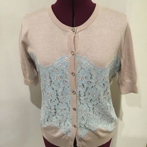 New York And Company - Sweater Cream W/Light Blue Lace Overlay